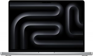 Apple 2023 MacBook Pro Laptop M3 Chip mit 8‑Core CPU, 10‑Core GPU 14,2 Liquid Retina XDR Display, 8 GB gemeinsamer Arbeitsspeicher, 512 GB SSD Speicher. Funktioniert mit iPhone, Silber