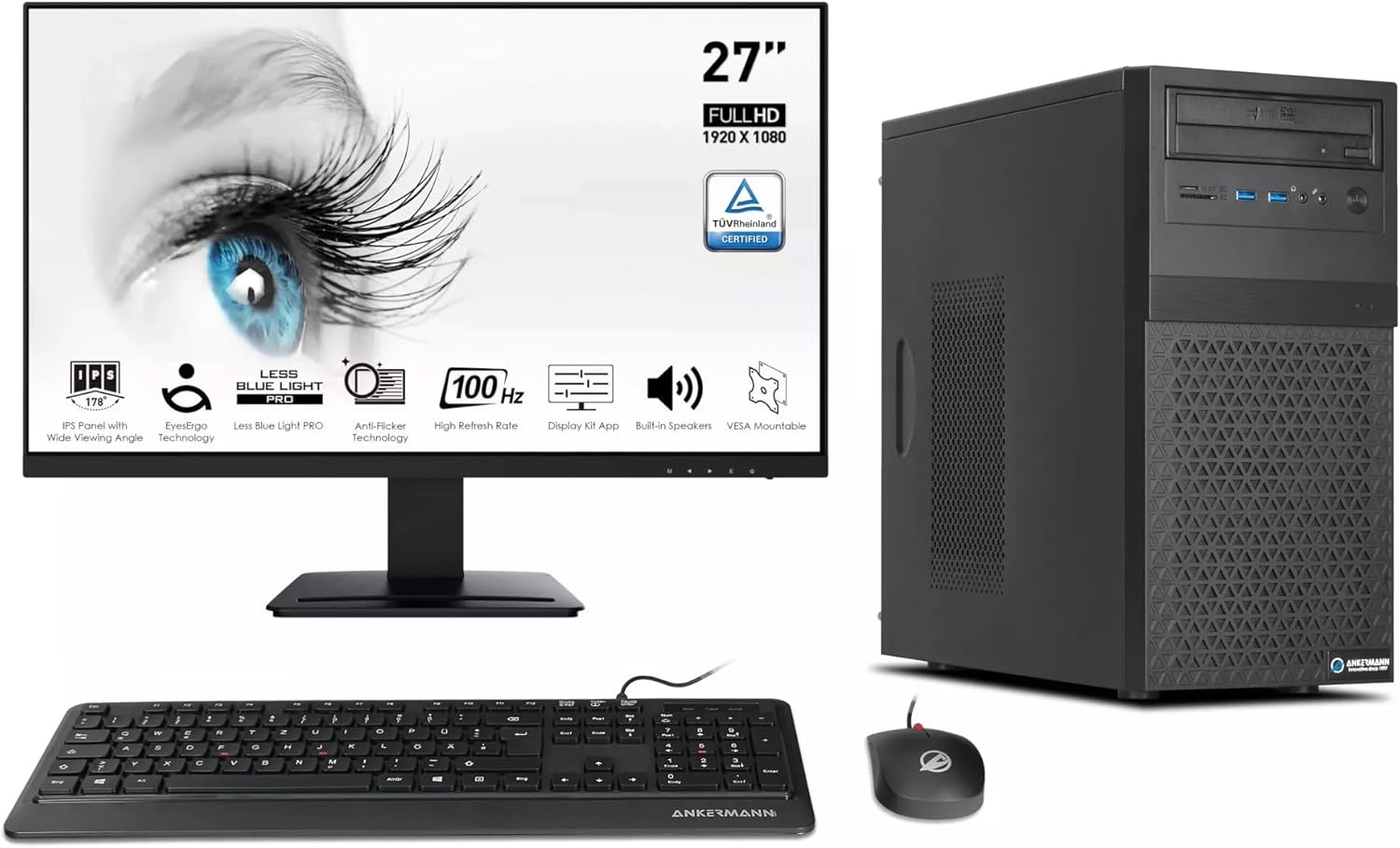 Business Office Work Komplett Set – Intel Core i5-14400F Nvidia GT 740 16 GB DDR5 1 TB NVMe SSD 27 Monitor Windows 11 Pro