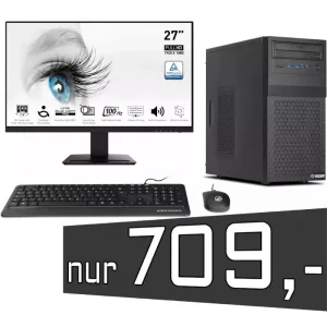 Office PC Komplett Set – Intel Core i5-14400F Nvidia GT 740 16 GB DDR5 1 TB NVMe SSD 27″ Monitor Windows 11 Pro